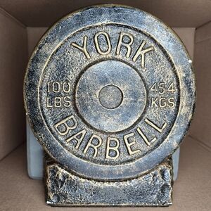 Vintage York 100lb Barbell Plate Trophy Statue-gym,home,office display/decor/art